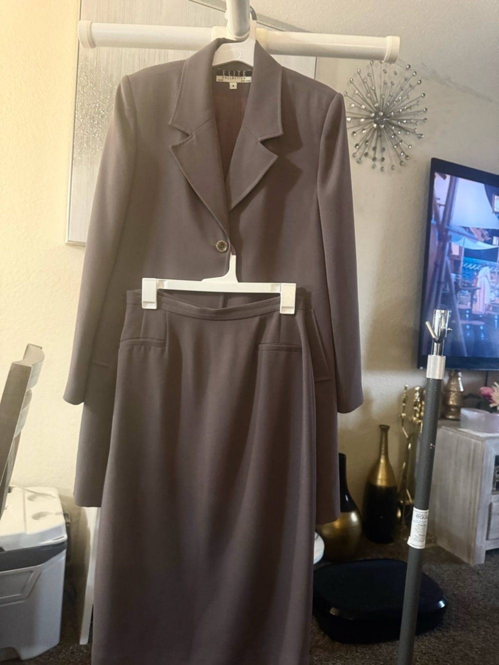 Women's Taupe Midi Skirt - Tailored Professional Style